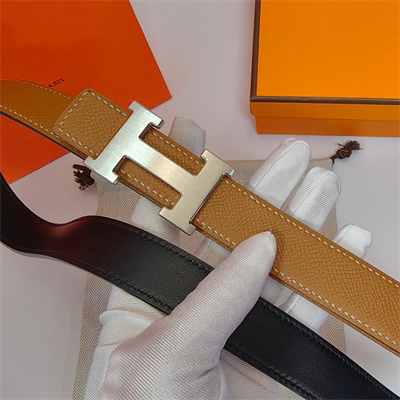 H**mes h belt buckle & reversible epsom leather strap 25 mm silver hardware brown/black