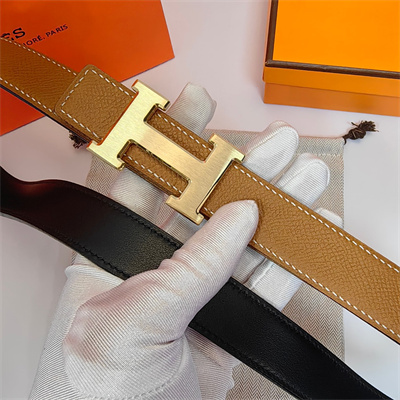 H**mes h belt buckle & reversible epsom leather strap 25 mm gold hardware brown/black