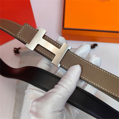 H**mes mini constance belt buckle & reversible leather strap 25 mm silver hardware etoupe/black
