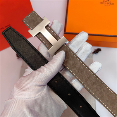 H**mes mini constance belt buckle & reversible leather strap 25 mm silver hardware etoupe/black