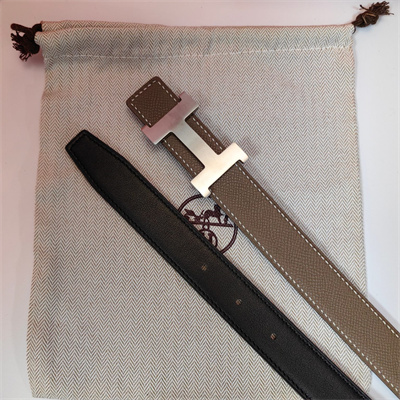H**mes mini constance belt buckle & reversible leather strap 25 mm silver hardware etoupe/black