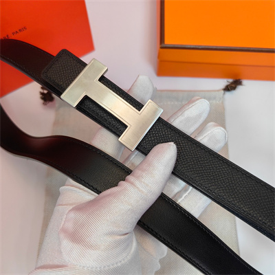H**mes h belt buckle & reversible epsom leather strap 25 mm silver hardware black