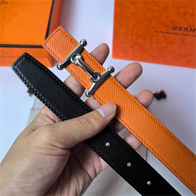 H**mes mors h belt buckle & reversible epsom leather silver hardware strap 25mm orange/black