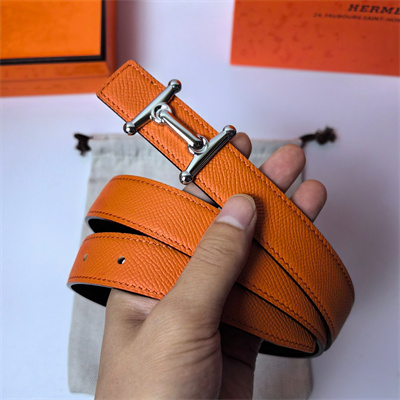 H**mes mors h belt buckle & reversible epsom leather silver hardware strap 25mm orange/black