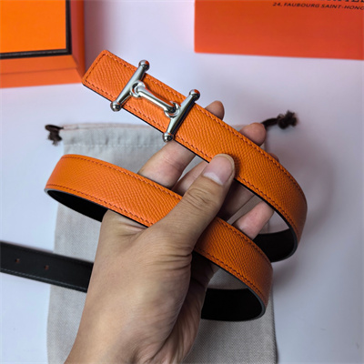 H**mes mors h belt buckle & reversible epsom leather silver hardware strap 25mm orange/black