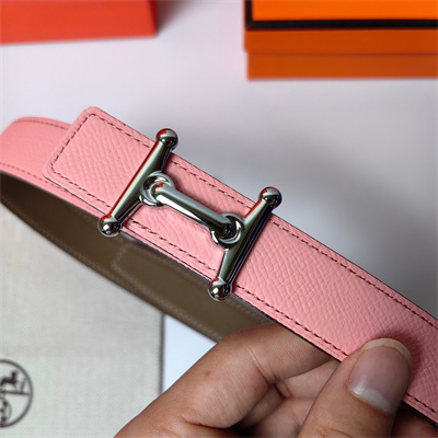 H**mes mors h belt buckle & reversible epsom leather silver hardware strap 25mm pink/etoupe