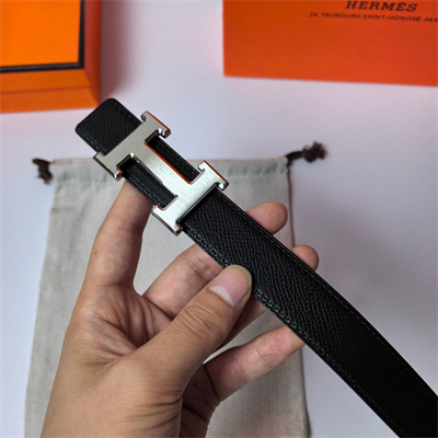 H**mes h belt buckle & reversible epsom leather strap 25 mm silver hardware black