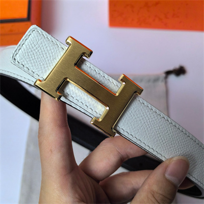 H**mes h belt buckle & reversible epsom leather strap 25 mm gold hardware white/black