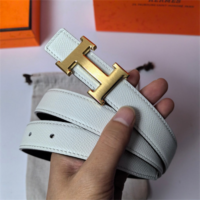 H**mes h belt buckle & reversible epsom leather strap 25 mm gold hardware white/black