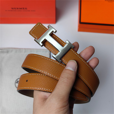 H**mes h belt buckle & reversible epsom leather strap 25 mm silver hardware brown/etoupe