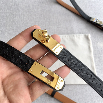 H**mes kelly garden party belt 18mm cowhide leather gold tone hardware black/brown