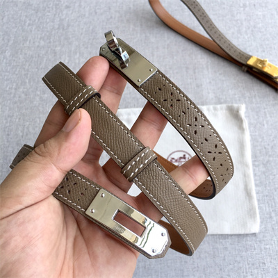 H**mes kelly garden party belt 18mm cowhide leather silver tone hardware etoupe/brown