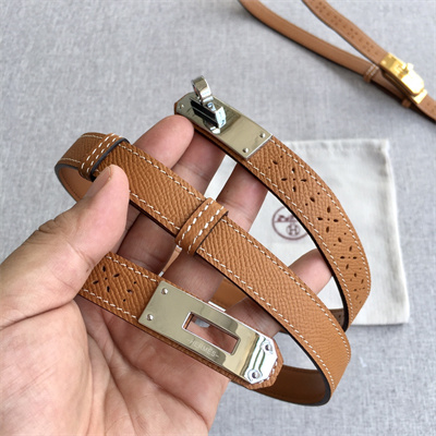 H**mes kelly garden party belt 18mm cowhide leather gold tone hardware brown