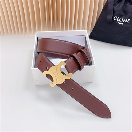 Ce**e triomphe belt 34mm calfskin shinny gold tone buckle burgundy