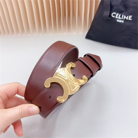 Ce**e triomphe belt 34mm calfskin shinny gold tone buckle burgundy