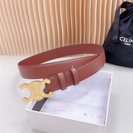 Ce**e triomphe belt 34mm calfskin shinny gold tone buckle caramel