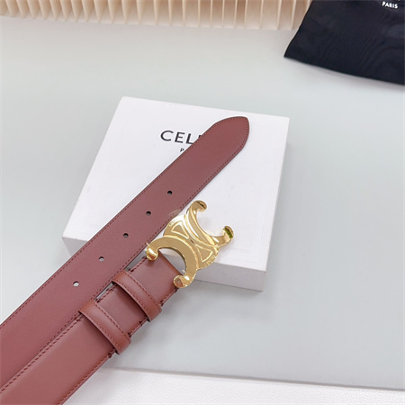 Ce**e triomphe belt 34mm calfskin shinny gold tone buckle caramel