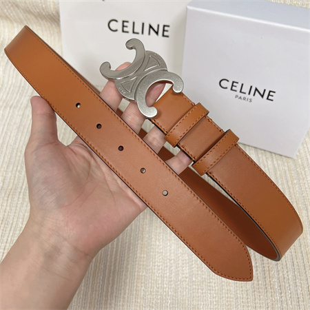 Ce**e men’s triomphe belt 35mm calfskin silver tone buckle brown