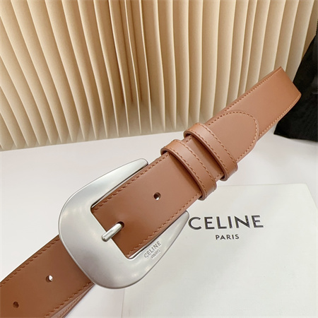 Ce**e belt 35mm calfskin silver tone buckle brown