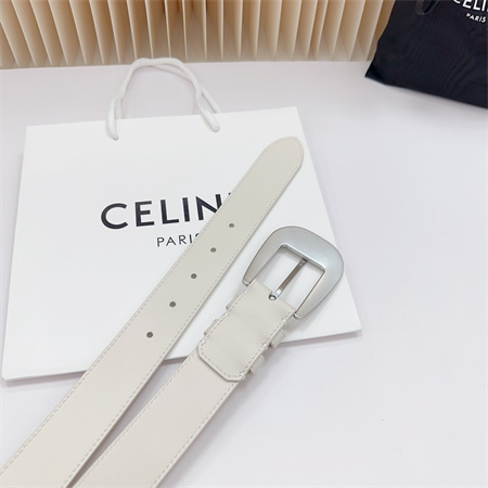 Ce**e belt 35mm calfskin silver tone buckle white