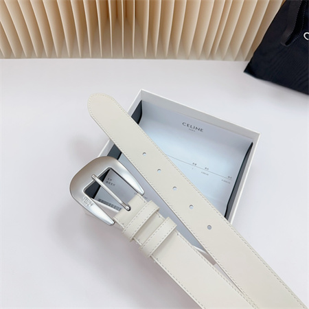 Ce**e belt 35mm calfskin silver tone buckle white