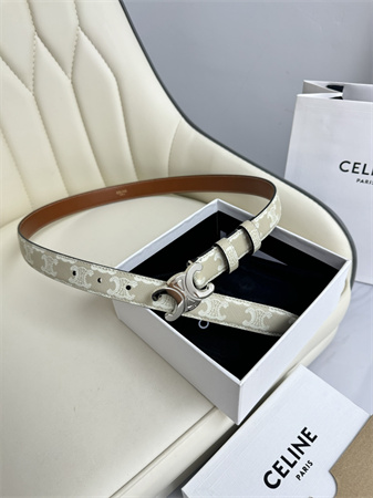 Ce**e triomphe belt 25mm in white triomphe canvas silver tone buckle