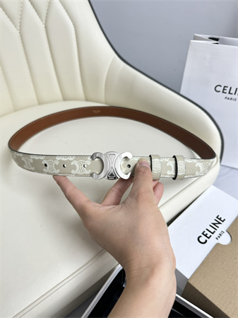 Ce**e triomphe belt 25mm in white triomphe canvas silver tone buckle