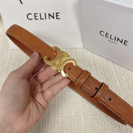 Ce**e triomphe belt 25mm in embossed calfskin gold tone buckle brown