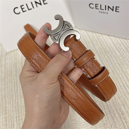 Ce**e triomphe belt 25mm in embossed calfskin aged silver tone buckle brown