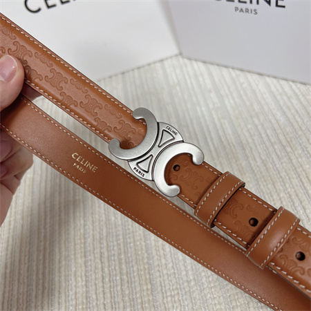 Ce**e triomphe belt 25mm in embossed calfskin aged silver tone buckle brown