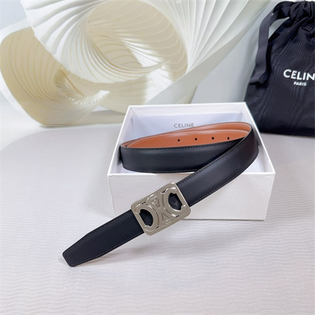 Ce**e medium reversible framed triomphe belt 25mm calfskin silver tone buckle black/brown