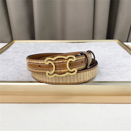 Ce**e triomphe belt 25mm in calfskin and raffia gold tone buckle brown
