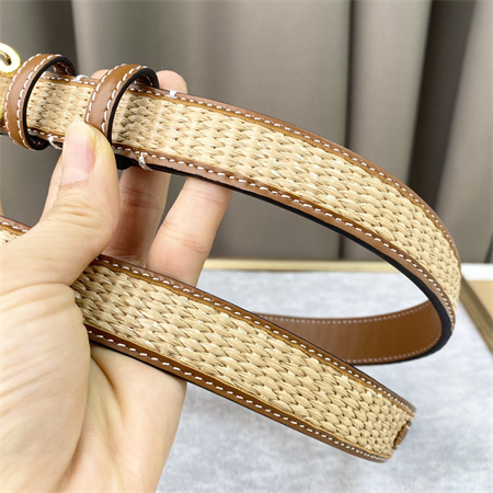 Ce**e triomphe belt 25mm in calfskin and raffia gold tone buckle brown
