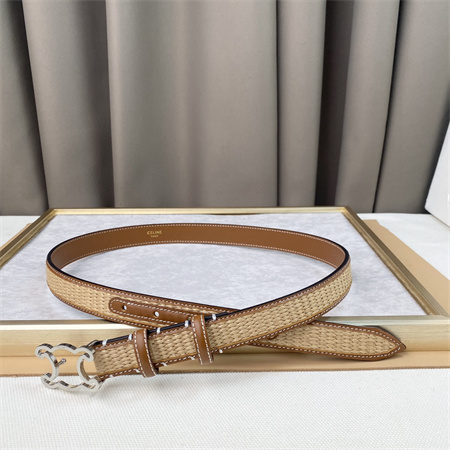 Ce**e triomphe belt 25mm in calfskin and raffia silver tone buckle brown