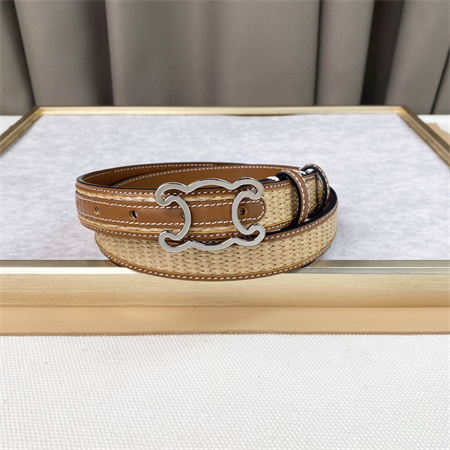 Ce**e triomphe belt 25mm in calfskin and raffia silver tone buckle brown