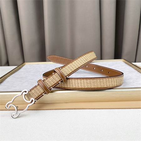 Ce**e triomphe belt 25mm in calfskin and raffia silver tone buckle brown