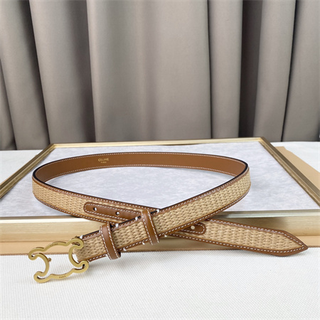 Ce**e triomphe belt 25mm in calfskin and raffia gold tone buckle brown