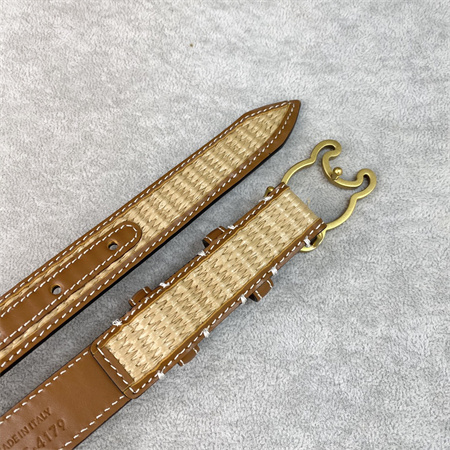 Ce**e triomphe belt 25mm in calfskin and raffia gold tone buckle brown