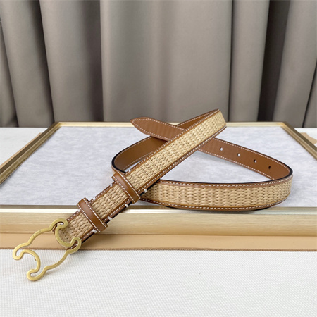 Ce**e triomphe belt 25mm in calfskin and raffia gold tone buckle brown