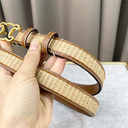 Ce**e triomphe belt 25mm in calfskin and raffia gold tone buckle brown