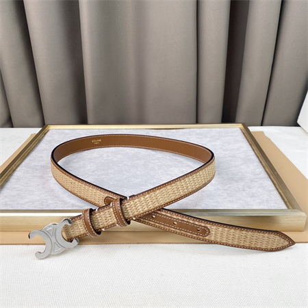 Ce**e triomphe belt 25mm in calfskin and raffia silver tone buckle brown