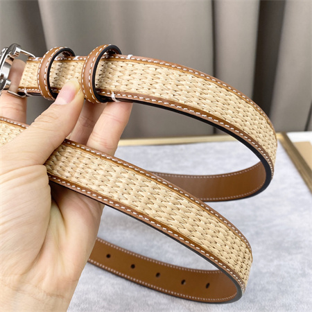 Ce**e triomphe belt 25mm in calfskin and raffia silver tone buckle brown