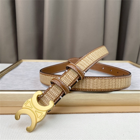 Ce**e triomphe belt 25mm in calfskin and raffia gold tone buckle brown