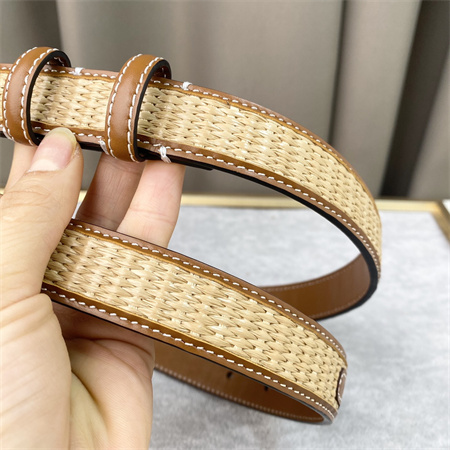 Ce**e triomphe belt 25mm in calfskin and raffia gold tone buckle brown