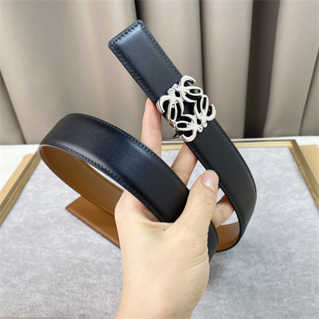 L0ew* belt in calfskin 30mm silver hardware brown/black