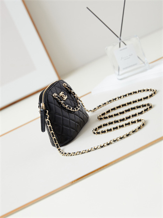 Cha.nel Clutch With Chain Shiny Lambskin & Gold-Tone Metal Black AP3354