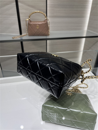 Cha.nel Clutch With Chain Shiny Lambskin & Gold-Tone Metal Black AP4189