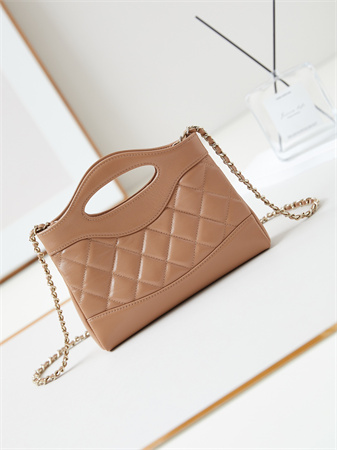 Cha.nel 31 Nano Chain Bag Lambskin Gold Tone Metal Brown AS3656