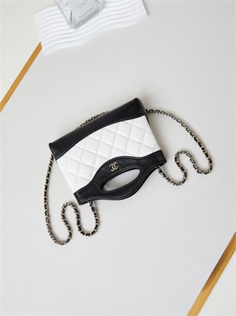 Cha.nel 31 Nano Chain Bag Lambskin Gold Tone Metal White/Black AS3656