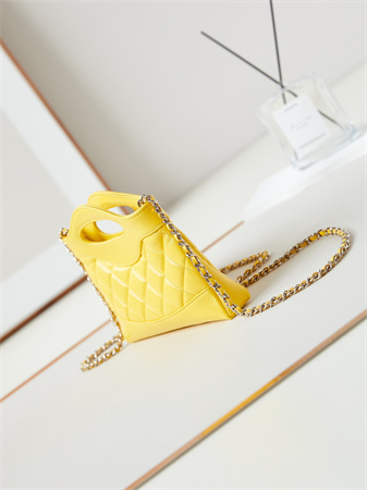 Cha.nel 31 Nano Chain Bag Lambskin Gold Tone Metal Yellow AS3656